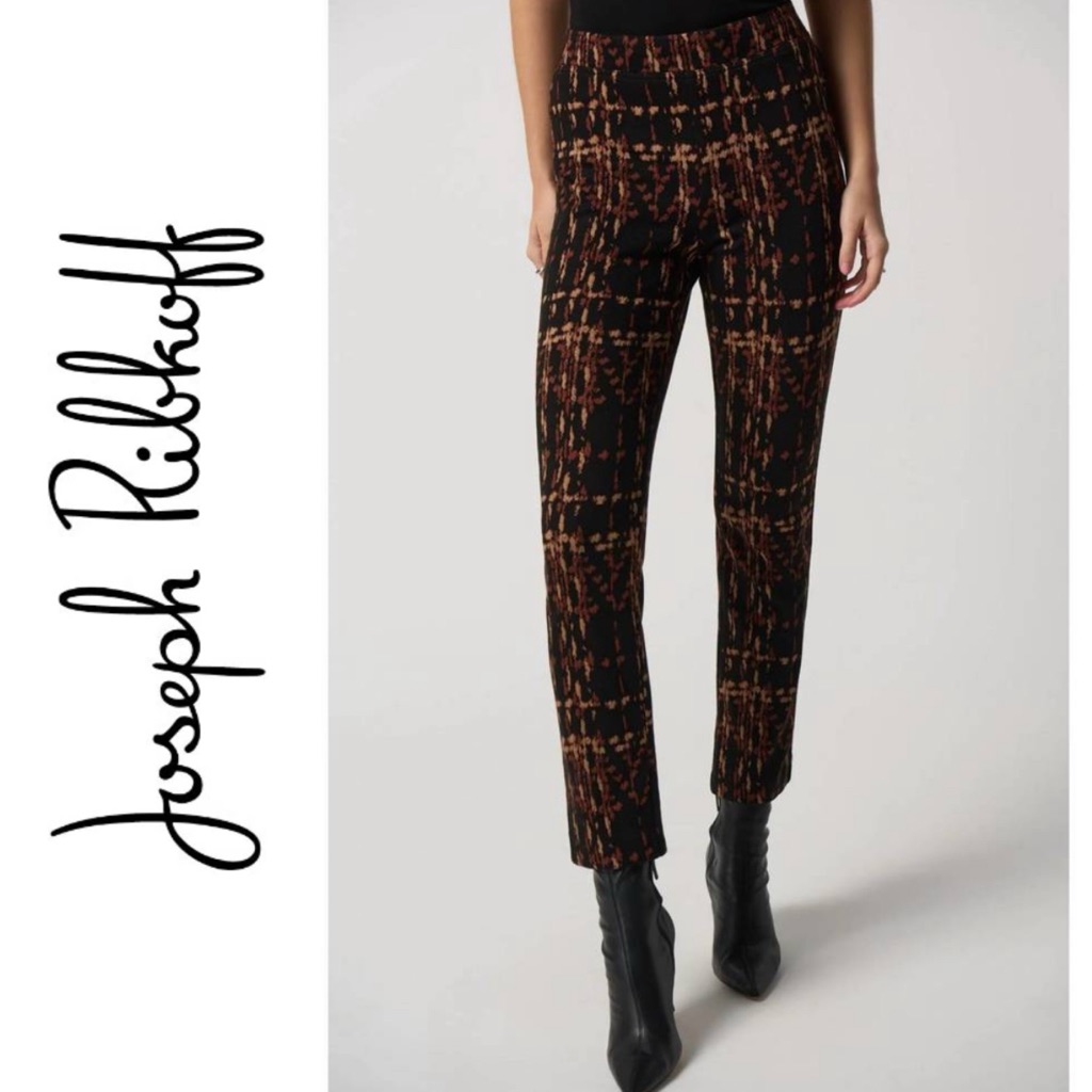 Joseph Ribkoff Plaid Slim-Fit Pants In Black/Multi